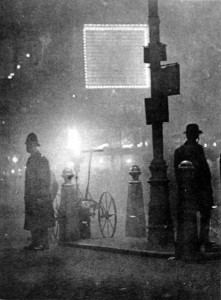 Fog in Piccadilly Circus, London, 1924.