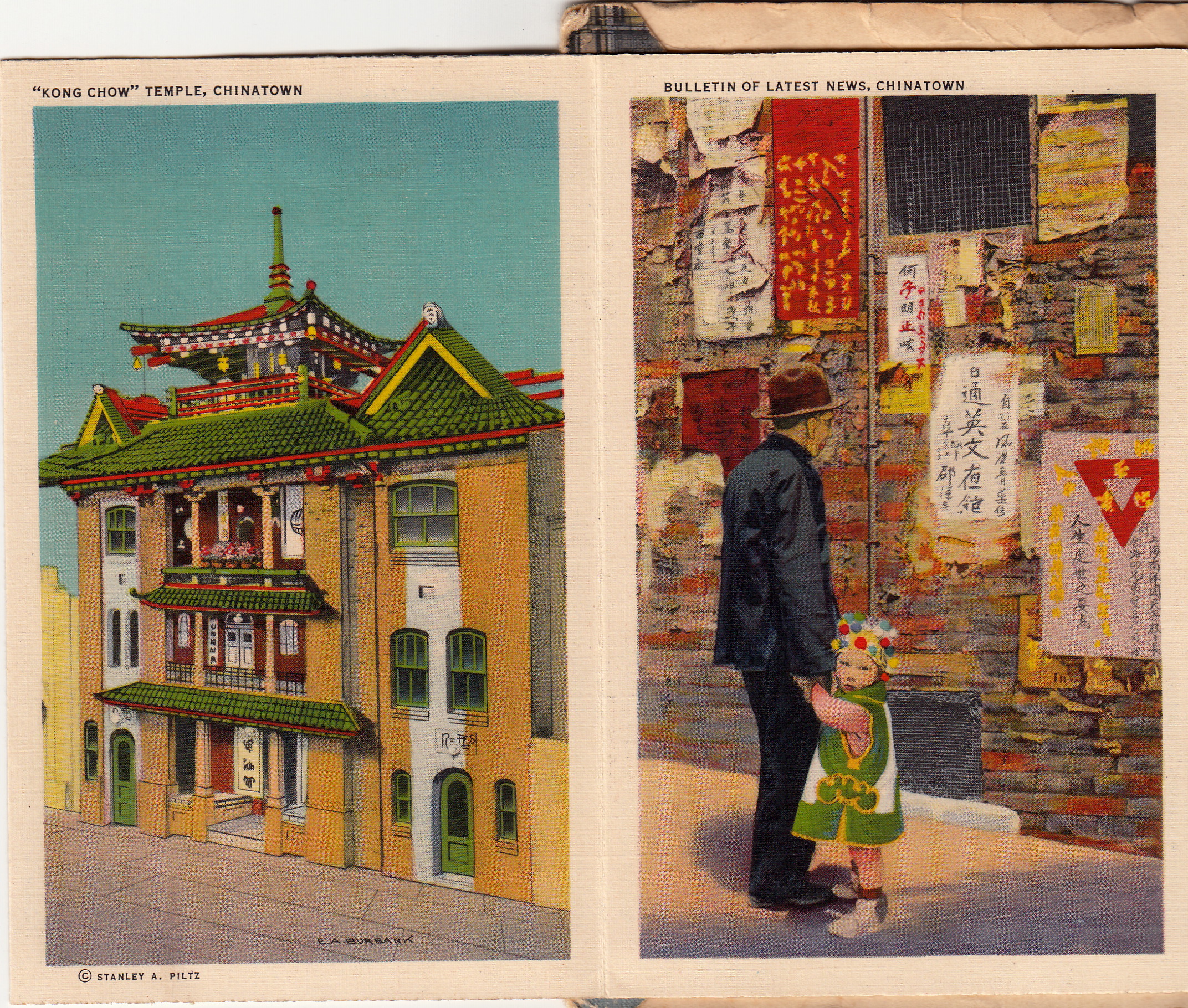 SAN FRANCISCO California  Fold-out accordion  postcard booklet vintage 18 panels images 1930's-40's CHINATOWN