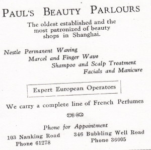 Pauls Beauty Parlours - Nanking Rd - 1930